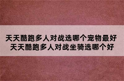 天天酷跑多人对战选哪个宠物最好 天天酷跑多人对战坐骑选哪个好